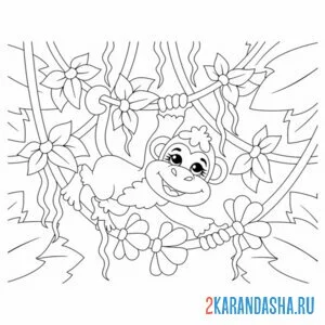Раскраска обезьянка в зоопарке