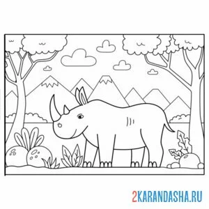 Раскраска носорог в зоопарке
