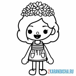 Раскраска тока бока персонаж девочка с венком на голове