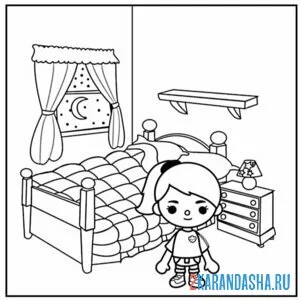 Раскраска тока бока комната спальня