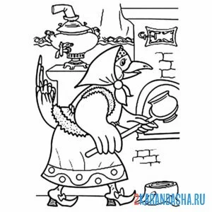 Раскраска сорока-белобока варит кашу