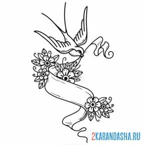 Раскраска ласточка лента тату