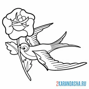 Раскраска ласточка несет цветочек