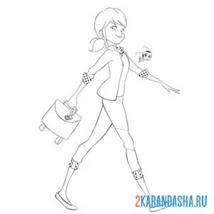 Раскраска маринетт леди баг гуляет