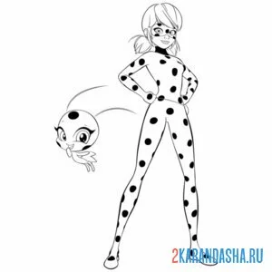 Раскраска леди баг в костюме и ее тикки