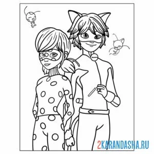 Раскраска супер-кот и леди баг пара