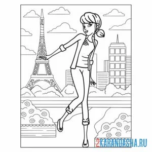 Раскраска маринетт леди баг в париже