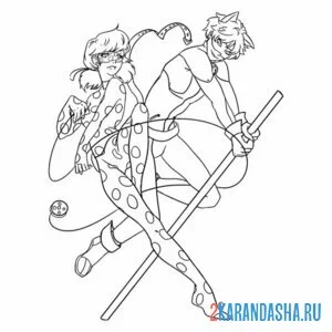 Раскраска сильные леди баг и супер-кот
