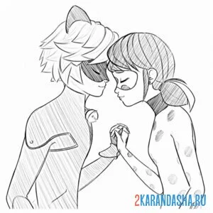 Раскраска настоящая любовь леди-баг и супер-кот