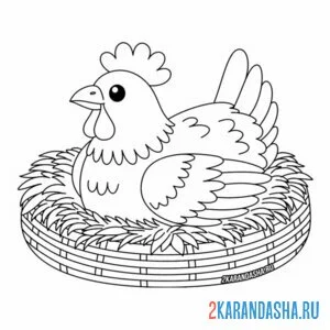 Раскраска гнездо с курицей-несушкой