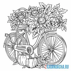 Раскраска велосипед с подсолнухами