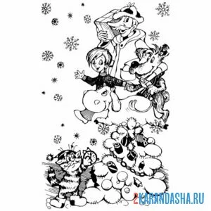 Раскраска зима в простоквашино