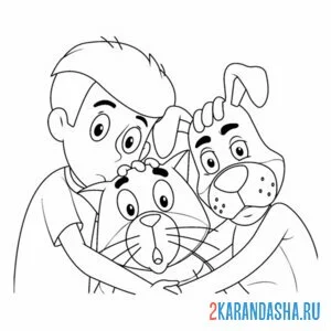 Раскраска простоквашино дядя федор, матроскин и шарик