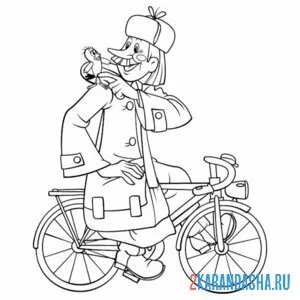 Раскраска велосипед почтальон печкина