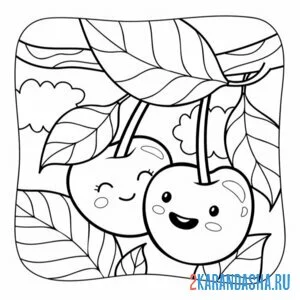Раскраска милые вишенки каваи