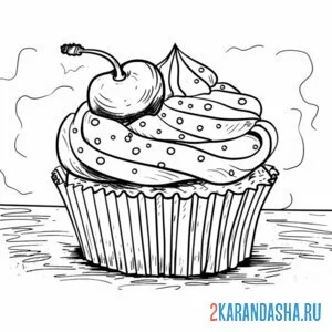 Раскраска кексик с вишней