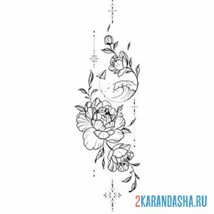 Раскраска пион для татуировки
