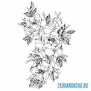 Раскраска пион шаблон для тату