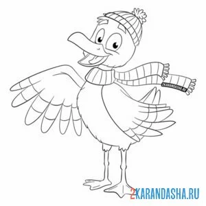 Раскраска чайка в шарфе и шапке