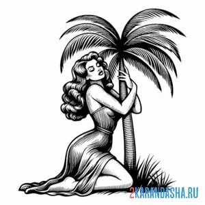 Раскраска девушки любят пальмы