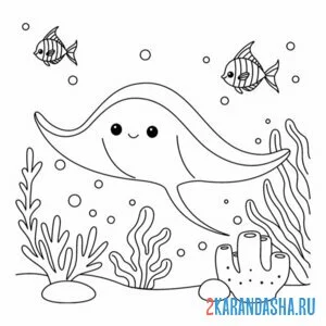 Раскраска скат на дне морском