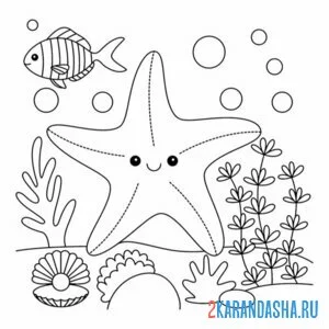 Раскраска морская звезда каваи