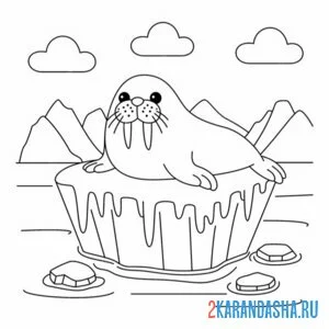 Раскраска морж на льдине