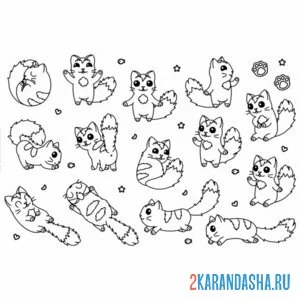 Раскраска наклейки котики