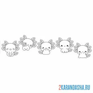 Раскраска аксолотль наборчик