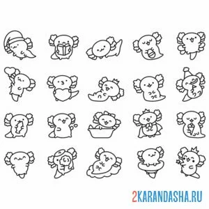 Раскраска аксолотль пины
