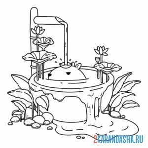 Раскраска капибара в фонтане
