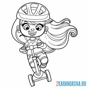 Раскраска девочка мчится на самокате