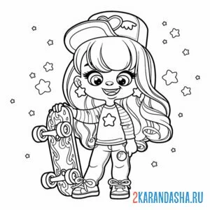 Раскраска девочка и скейтборд