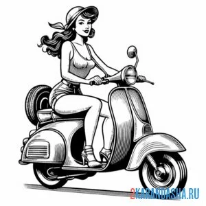 девушка в шляпке и скутер