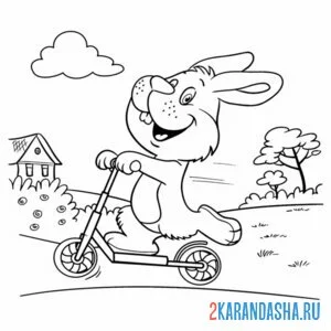 Раскраска зайка и самокат