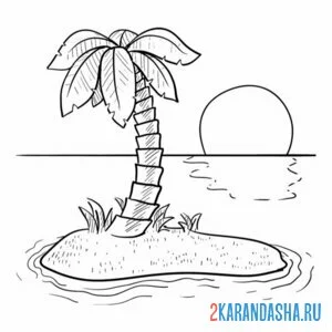 Раскраска закат солнце остров пальма