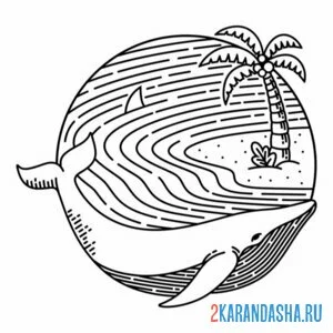 Раскраска кит и море