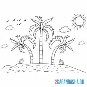 Раскраска три пальмы и остров