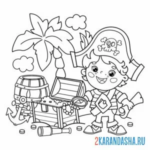 Раскраска маленький пират и пальмы