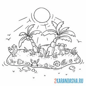 Раскраска дикие животные на острове