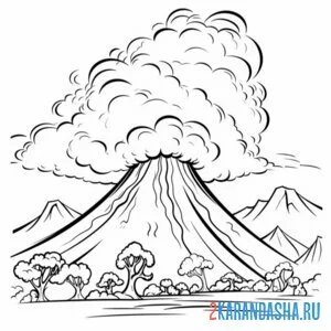 Раскраска вулкан на острове