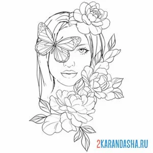 Раскраска эстетика бабочка на девушке