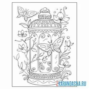Раскраска эстетика фонарик с бабочкой