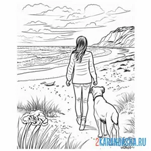Раскраска эстетика пляж море собака