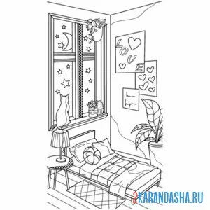 Раскраска эстетика комната