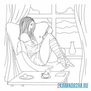 Раскраска эстетика девушка у окна
