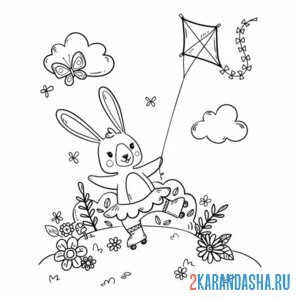 Раскраска эстетика зайчик и воздушный змей
