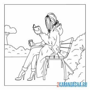 Раскраска эстетика девушка на лавке