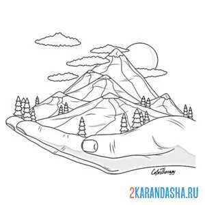 Раскраска горы на ладошке
