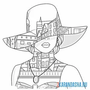 Раскраска город на шляпе эстетика